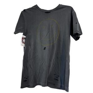 Distressed With Holes Montana Smiley Face Tshirt X Small Grey NWT